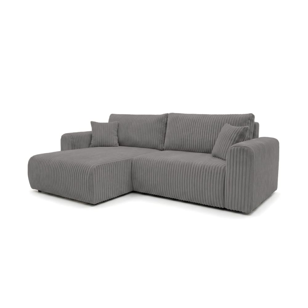 Canapé d'angle convertible 4 places en velours côtelé épais gris foncé
