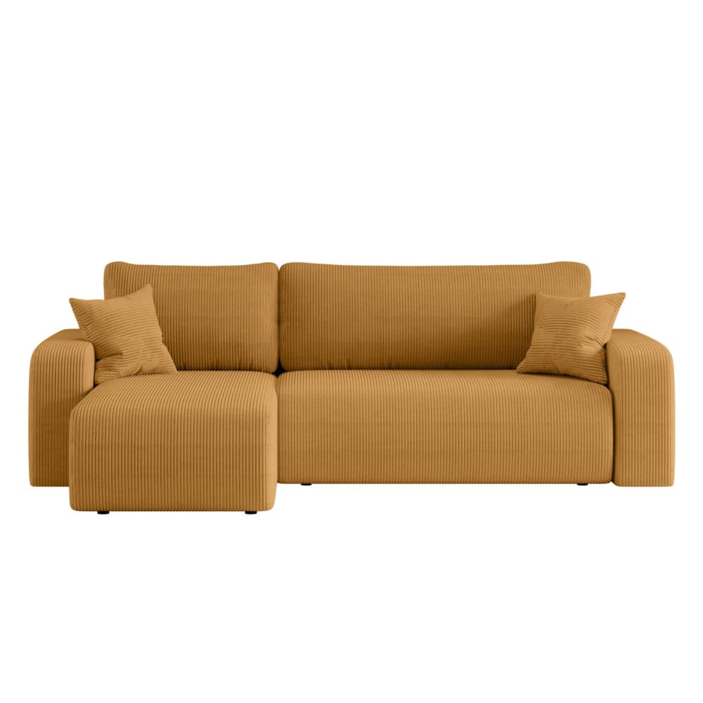 Canapé d'angle convertible 4 places en velours côtelé jaune