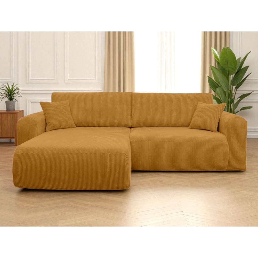 Canapé d'angle convertible 4 places en velours côtelé - Jaune