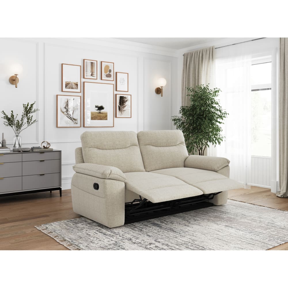 Canapé relax manuel 3 et 2 places et fauteuil, tissu texturé - Beige