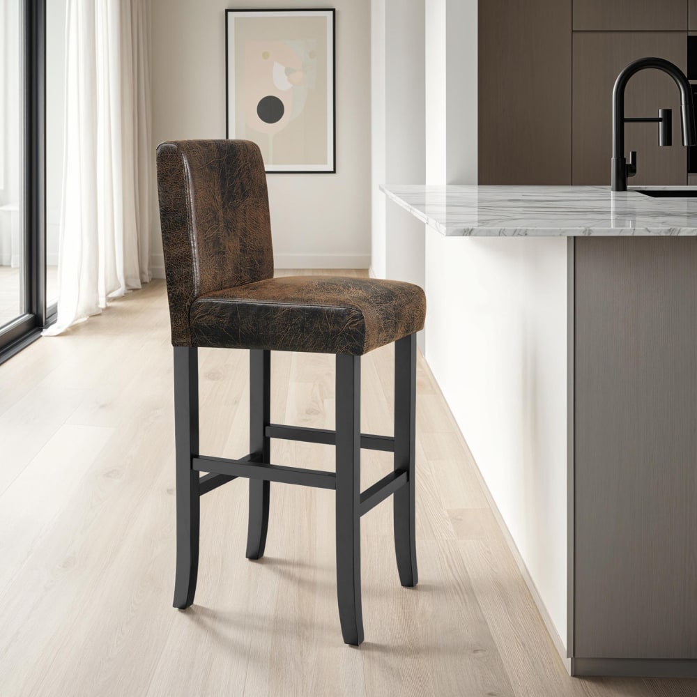 Lot de 4 tabouret de bar bois simili cuir avec dossier marron antique