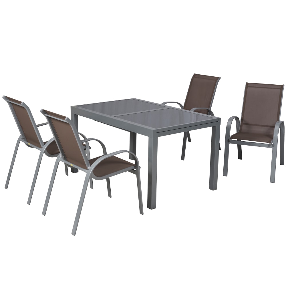 Merxx 4 Sitzer Gartenessgruppe mit Ausziehtisch, taupe style industrial Braun Aluminium