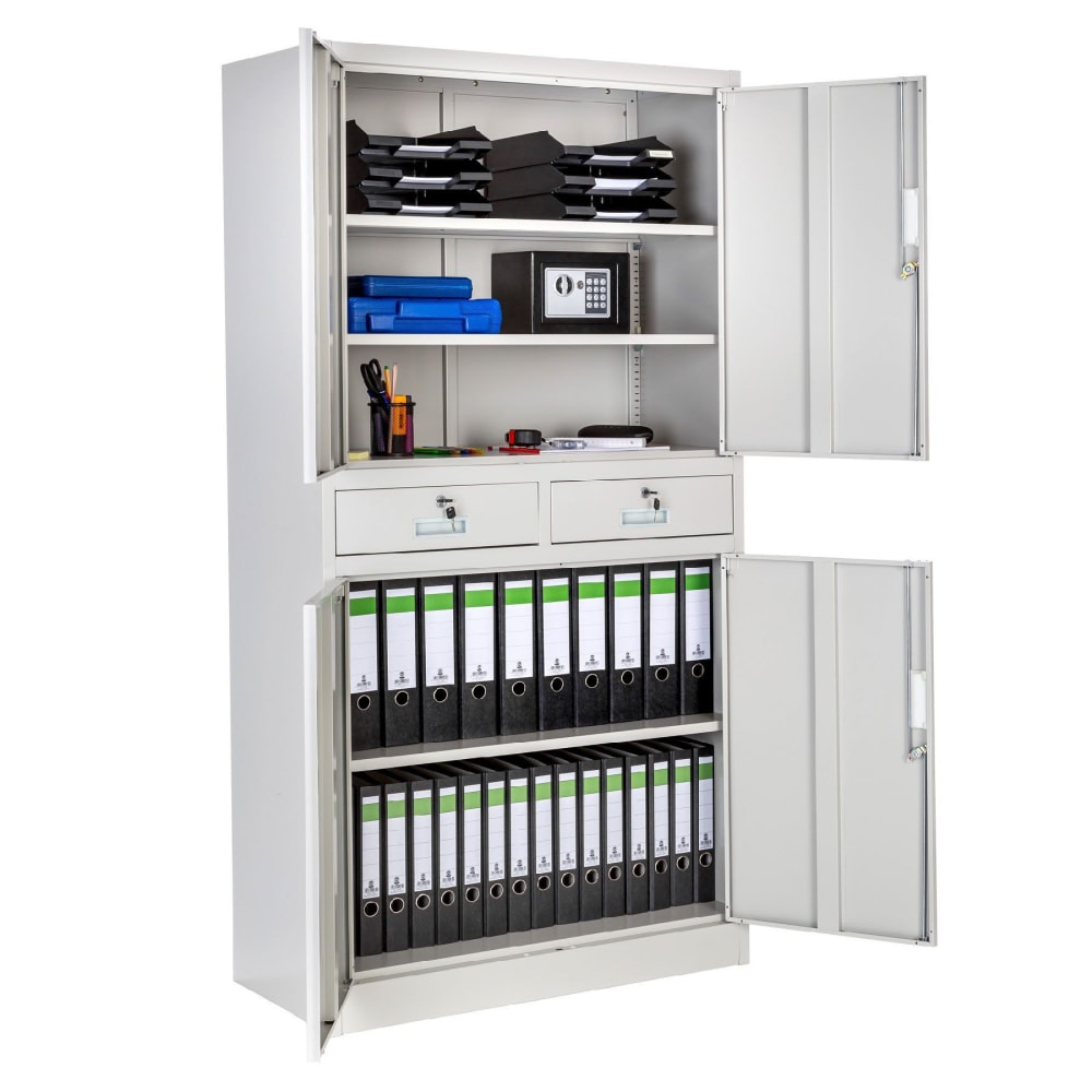 Armoire de bureau en acier 3 étagères réglables en hauteur gris