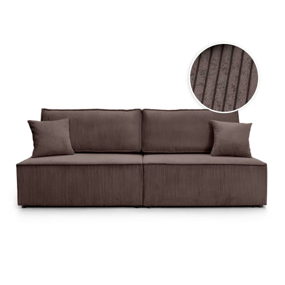 Canapé convertible 3places sans accoudoirs velours côtelé marron glacé