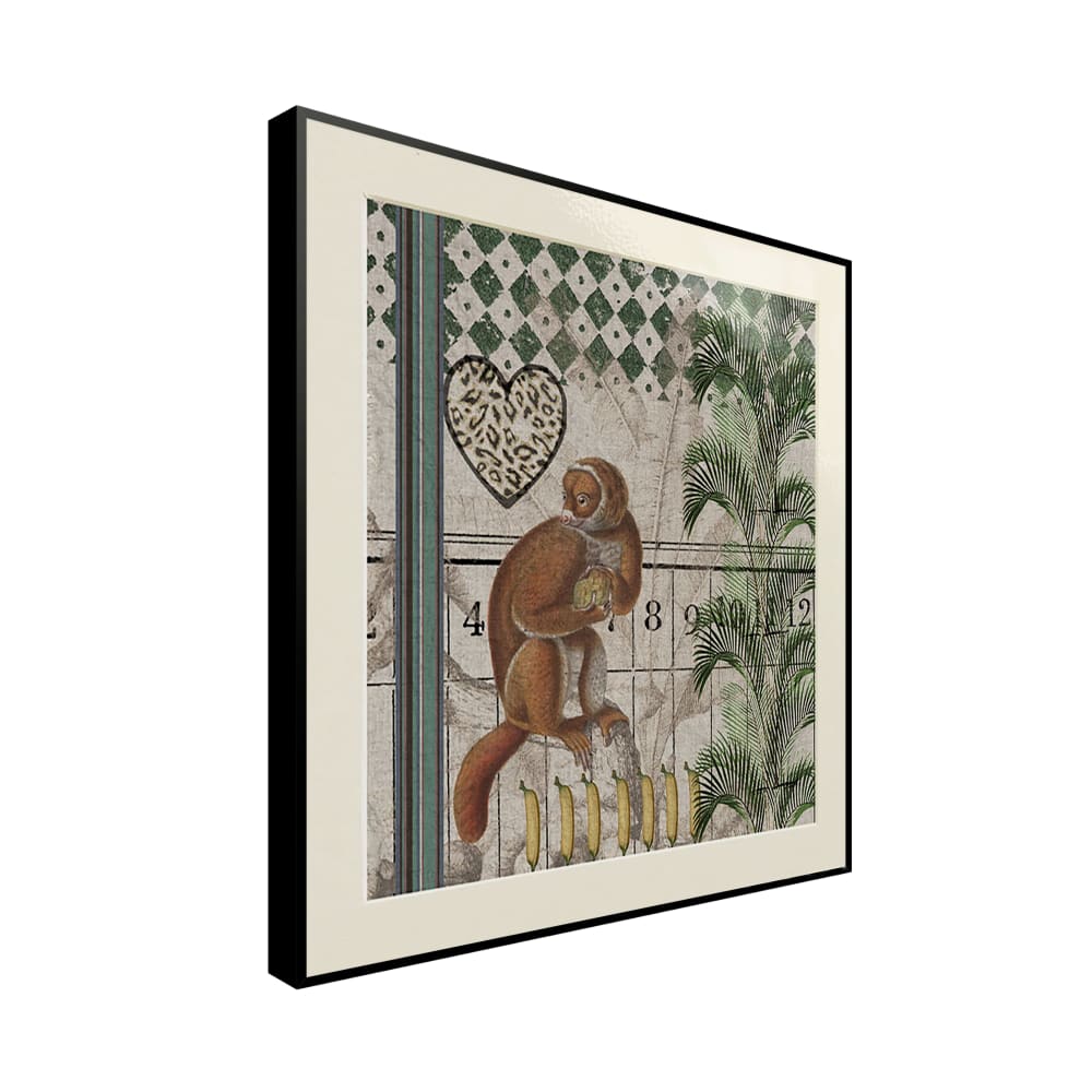 Tableau jungle singe et cadre noir 60 x 60 cm