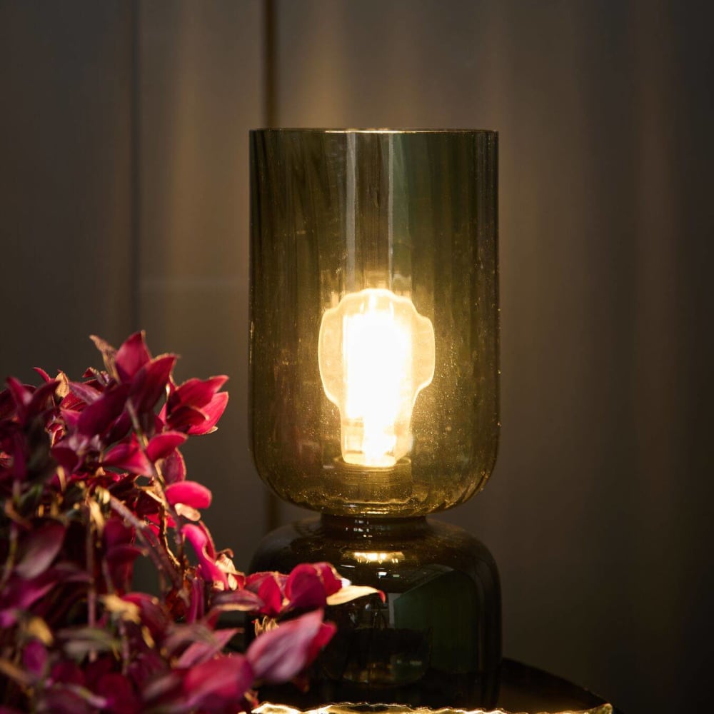 Lampe à poser en verre vert fumé vert H27