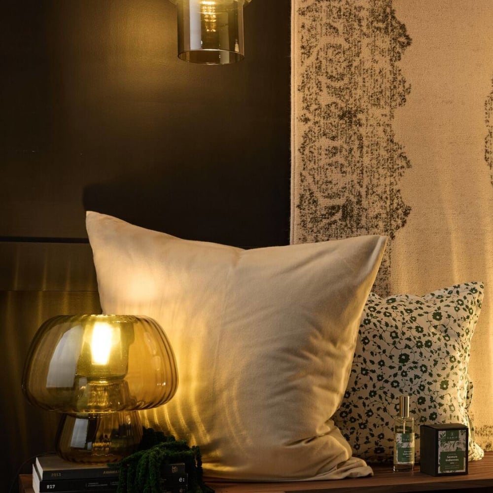 Lampe à poser champignon en verre vert kaki translucide — vue 3