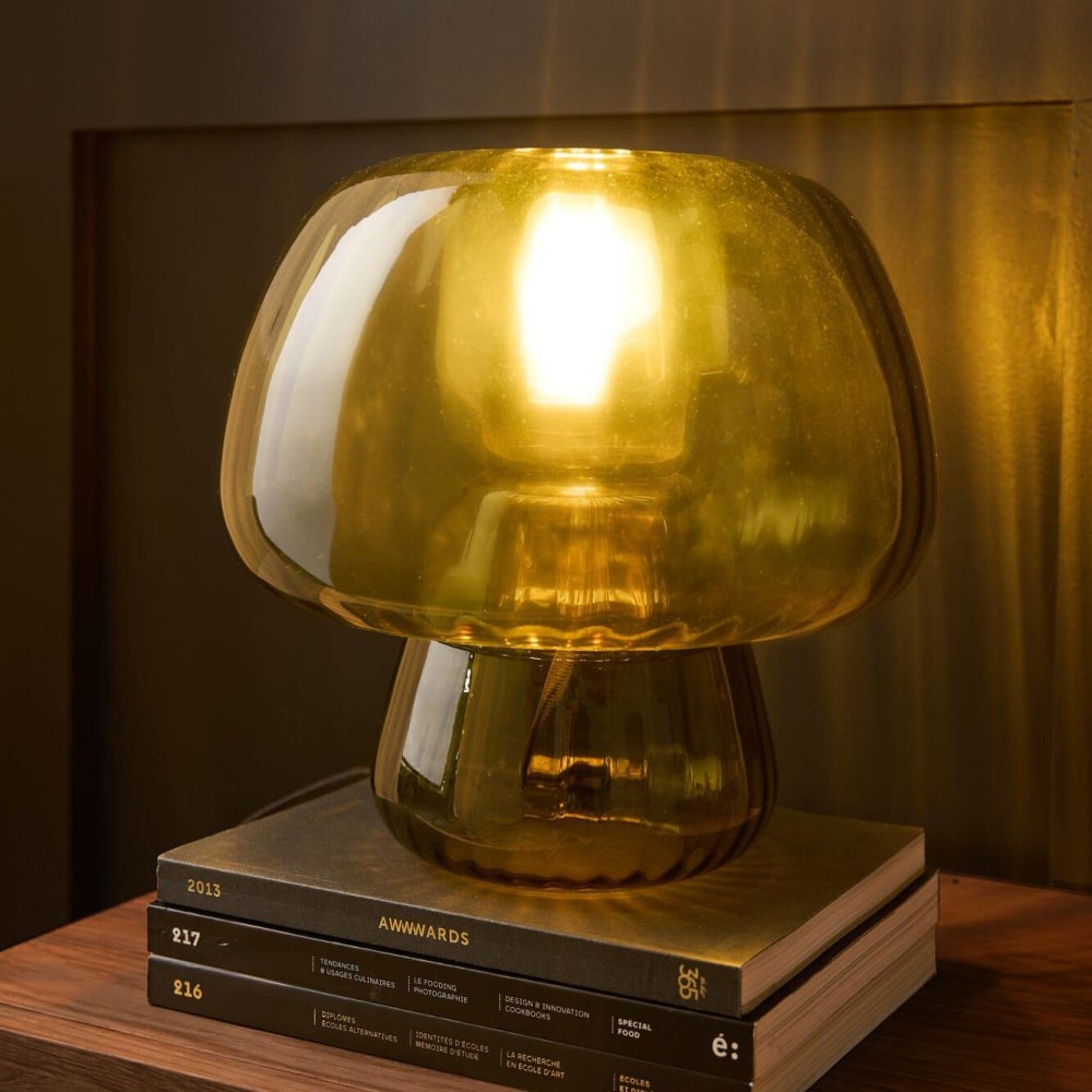Lampe à poser champignon en verre vert kaki translucide — vue 4
