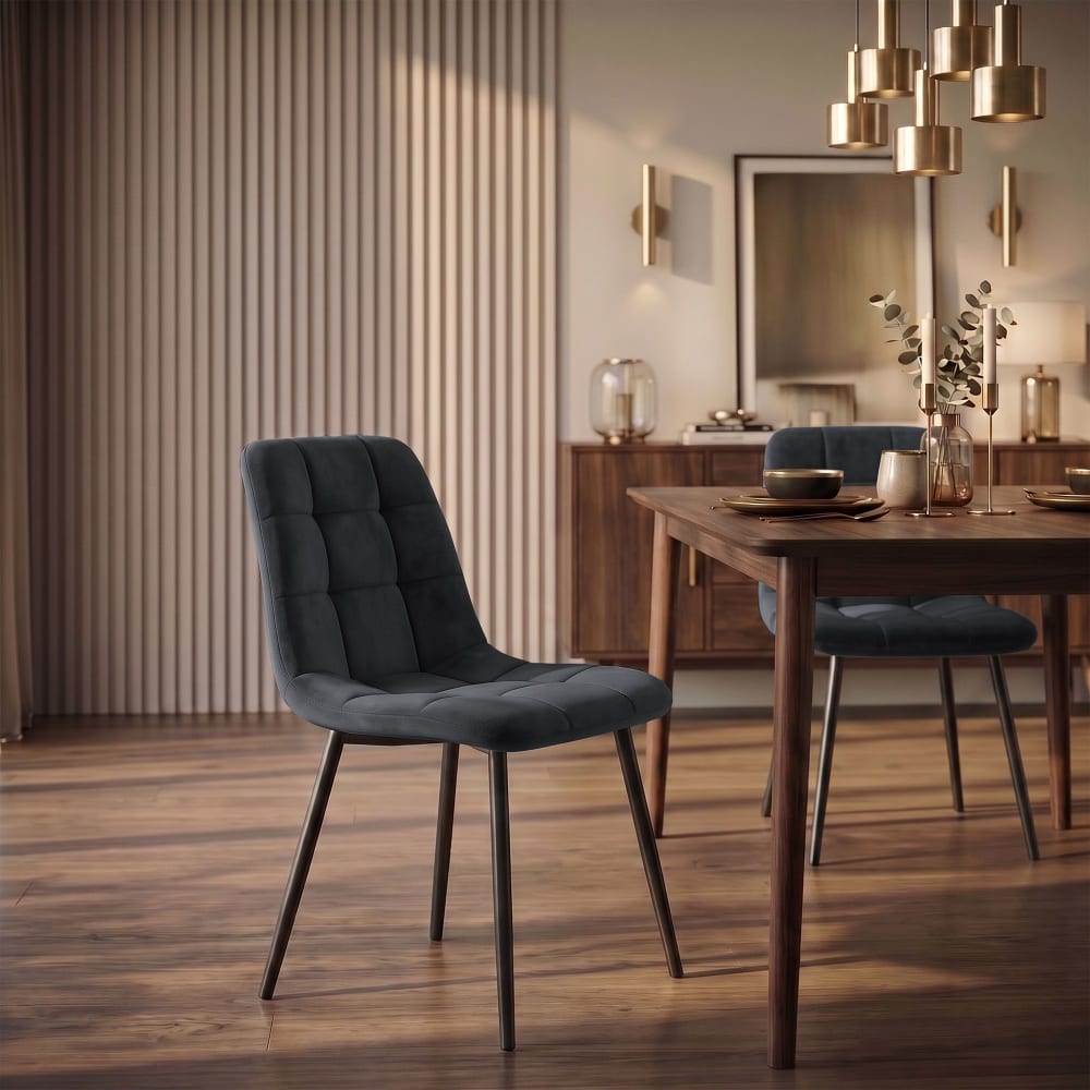 CLP 4er Set Stühle gepolstert Metall-gestell Samt dunkelgrau style modern - Samt