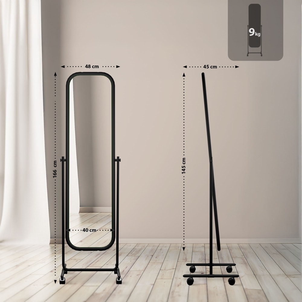 Standspiegel mit Laufrollen aus Metall schwarz - Maisons Du Monde