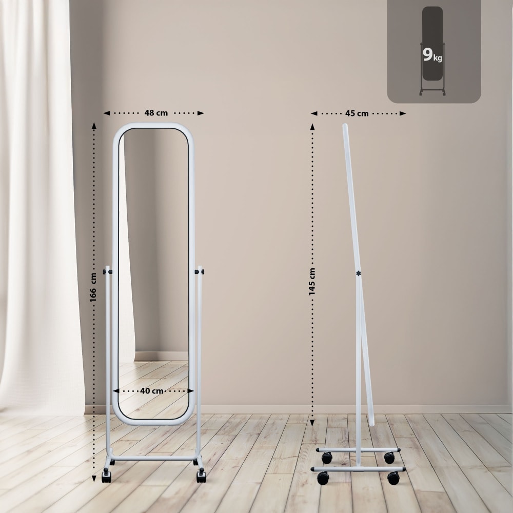 Standspiegel mit Laufrollen aus Metall weiß - Maisons Du Monde