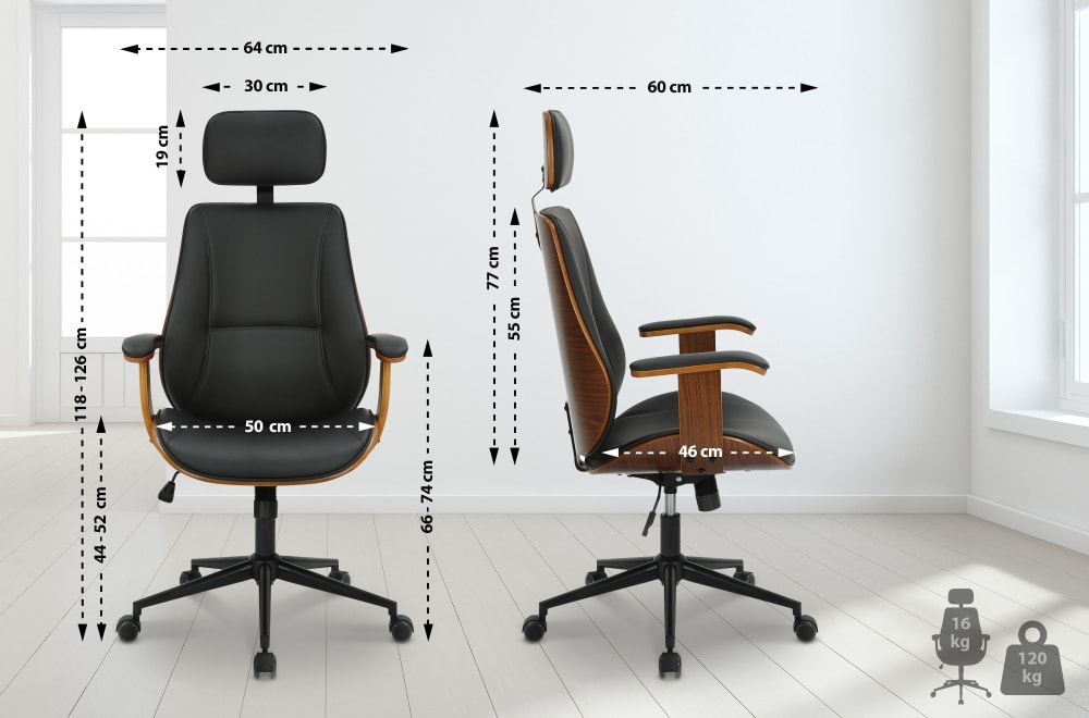 Bürostuhl höhenverstellbar drehbar aus Kunstleder walnuss/schwarz