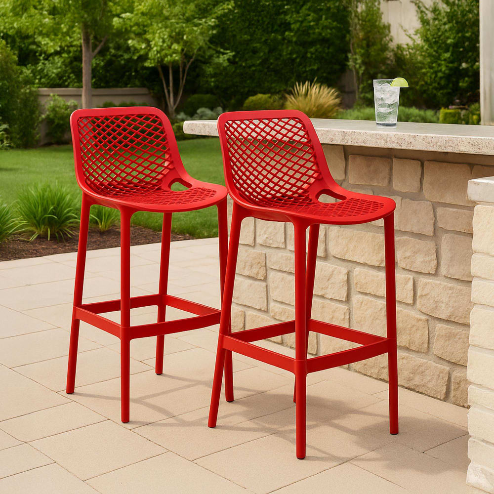 CLP 2er Set wetterbeständiger Barhocker aus Kunststoff rot style modern - Harz