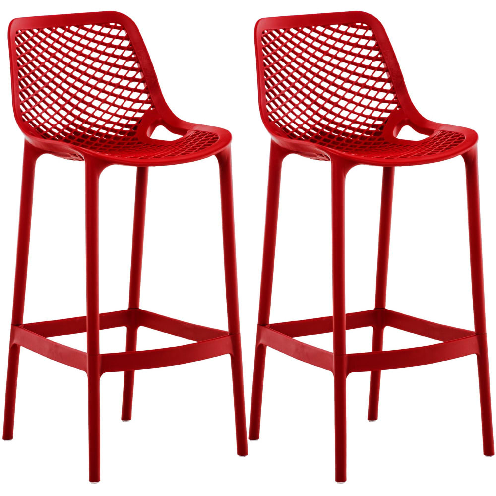 2er Set wetterbeständiger Barhocker aus Kunststoff rot - Maisons