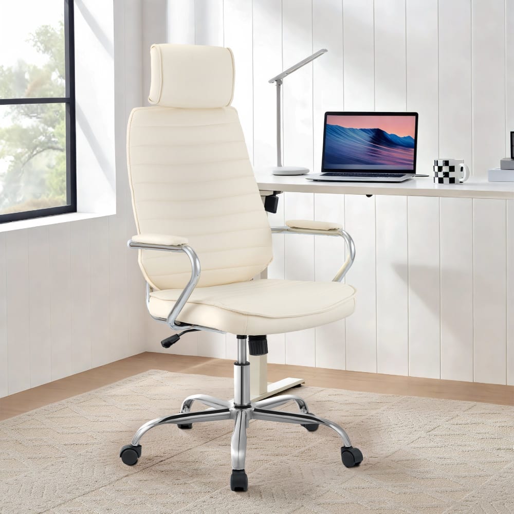 CLP Bürostuhl höhenverstellbar drehbar aus Kunstleder creme style modern Beige Pvc - Polyvinlychlorid