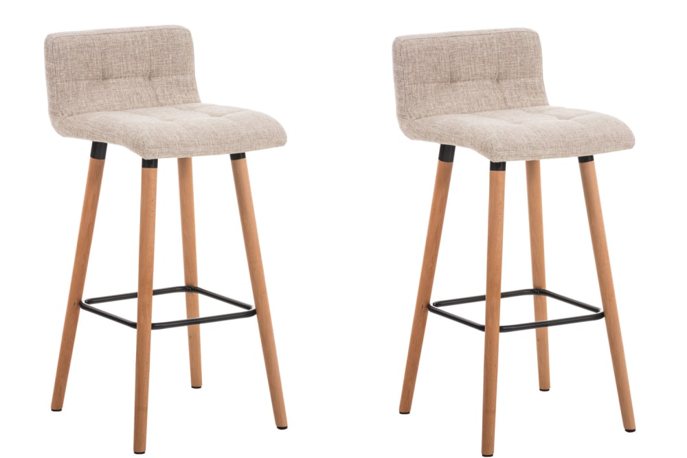 Lot 2 Tabourets de bar matelassés en tissu Crème