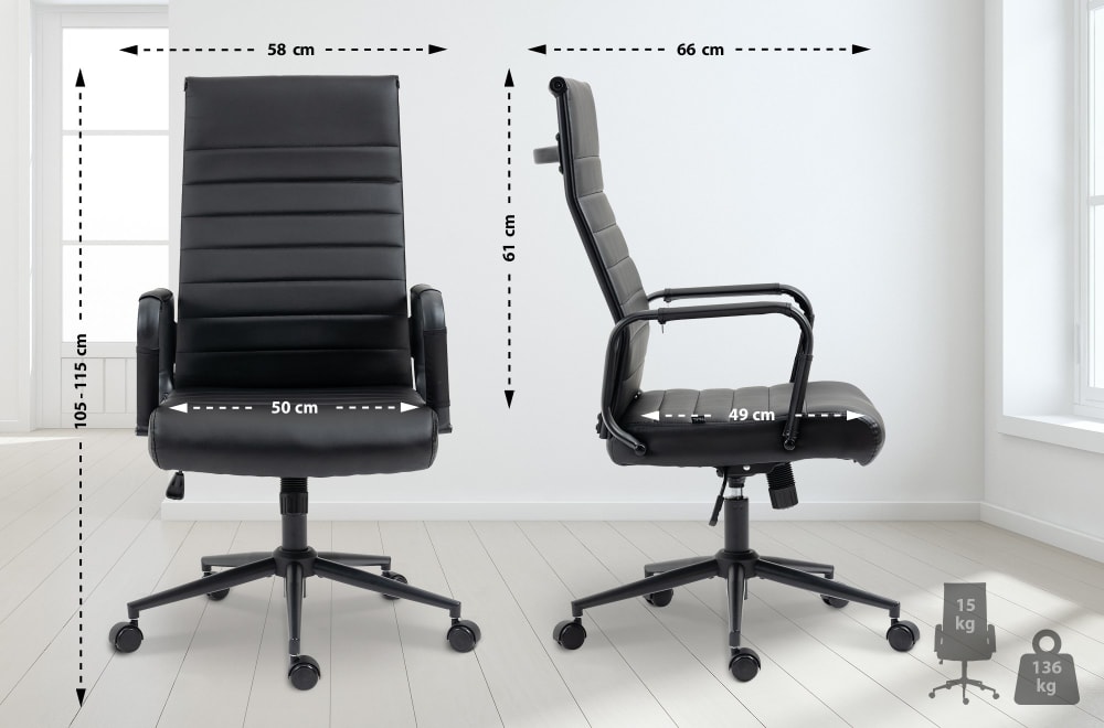 Bürostuhl höhenverstellbar drehbar aus Kunstleder schwarz/schwarz