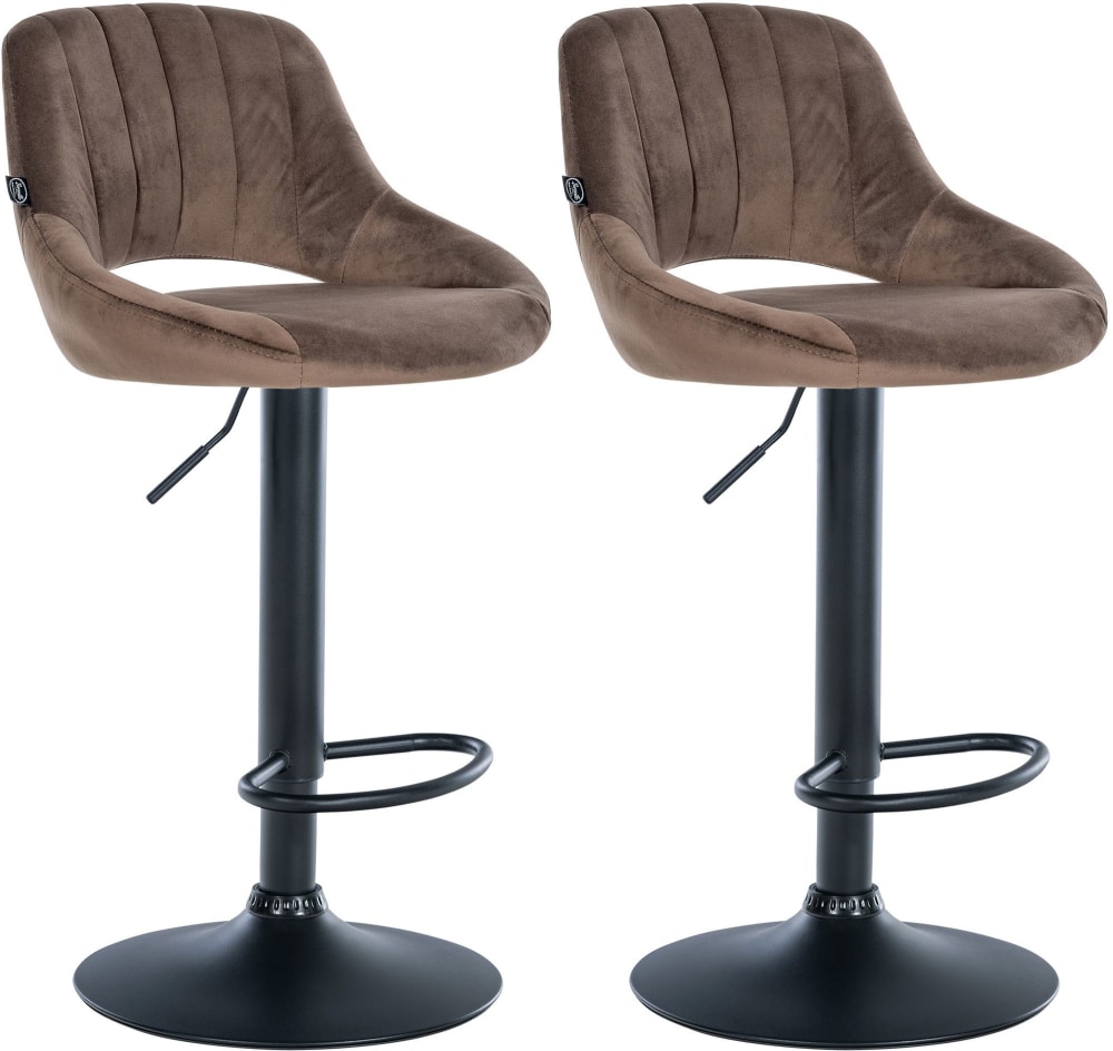 Lot de 2 Tabouret de bar réglable Pivotant en velours Marron