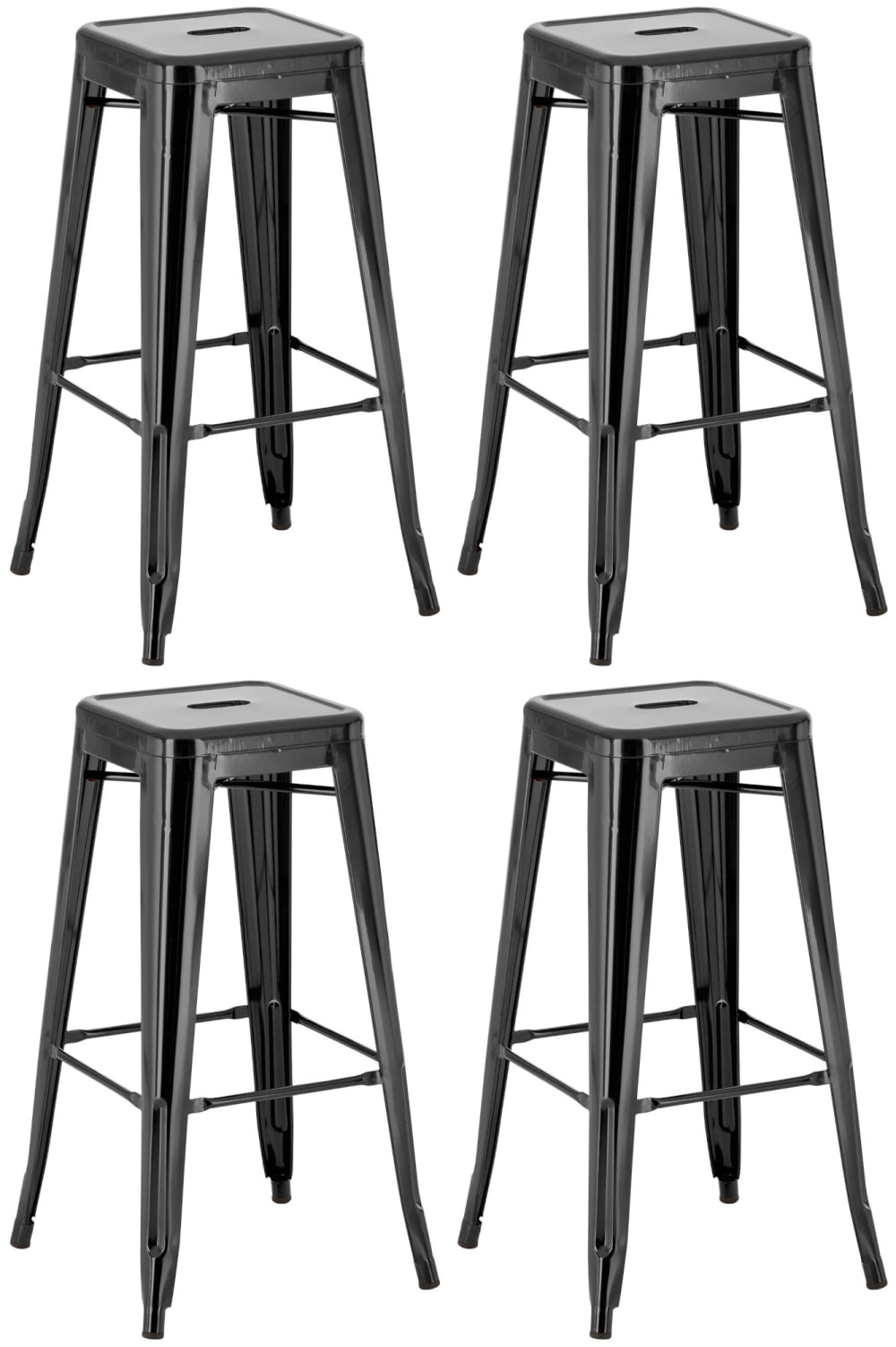 CLP 4er Set Barhocker industrial mit Fußstütze aus Metall schwarz style industrial - Metall