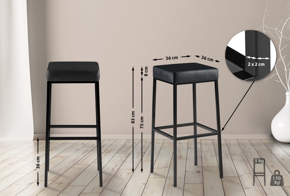 2er set Barhocker mit Metall-Gestell aus Kunstleder schwarz -