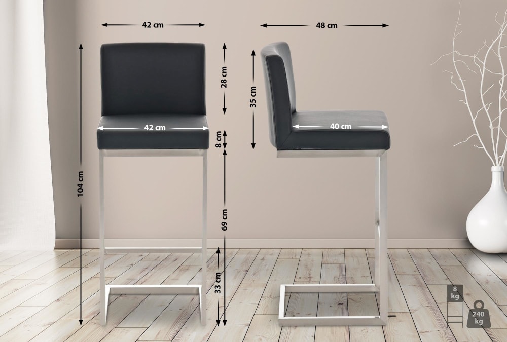 2er set Barhocker mit Metall-Gestell aus Kunstleder schwarz -