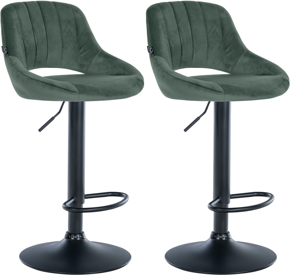 Lot de 2 Tabouret de bar réglable Pivotant en velours Vert
