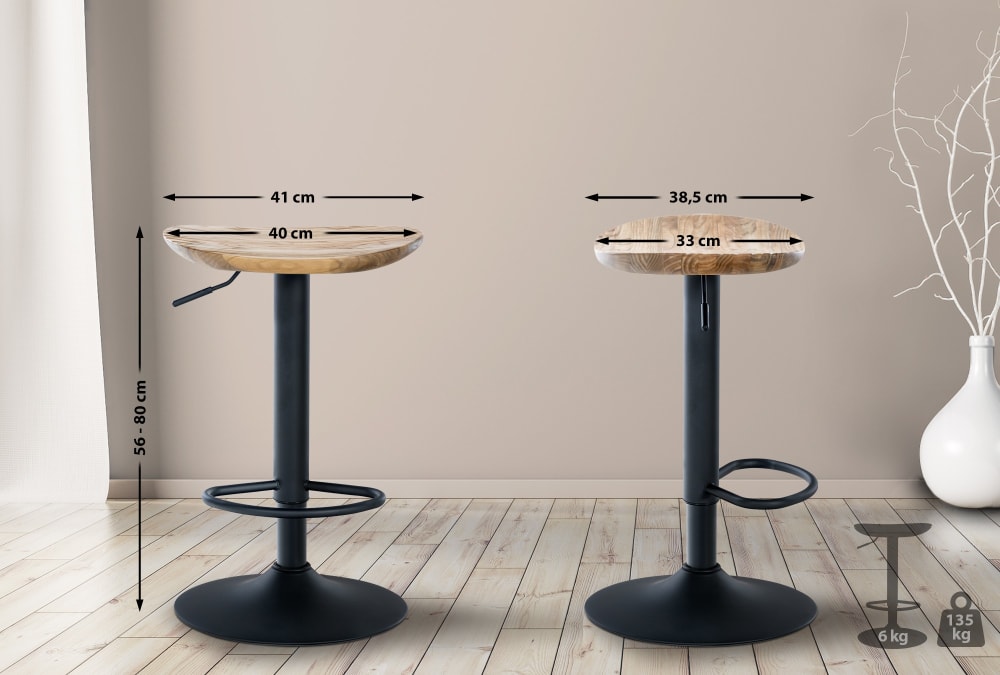 Lot de 4 Tabouret de bar réglable Pivotant en bois Nature