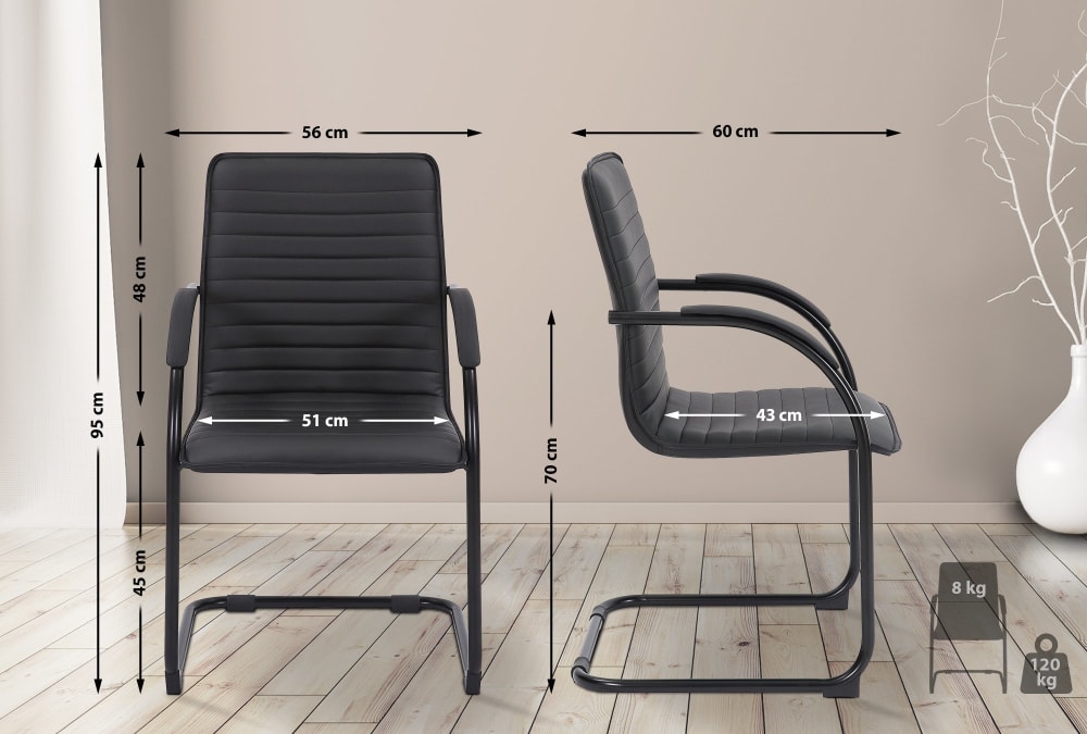 Chaise cantileve avec assise en pvc et synthetique Noir / Noir