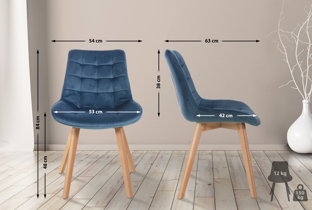 2er Set Esszimmerstühle mit Sitz aus Samt blau - Maisons Du Monde