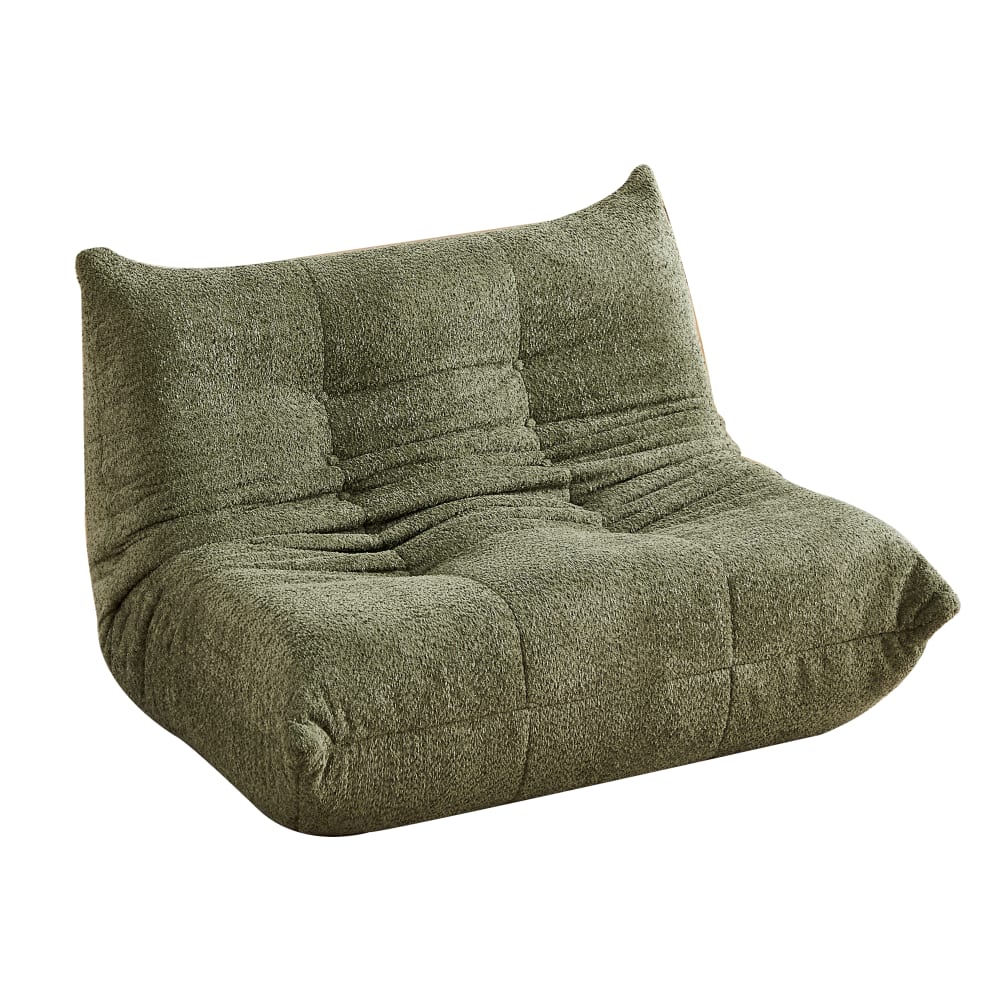 Canapé de sol 2 places en chenille verte, style rétro chic