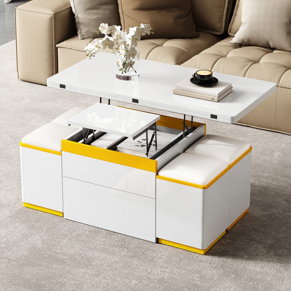Couchtisch aus MDF mit Hebe- und Klappfunktion 100x50x43 cm, weiß