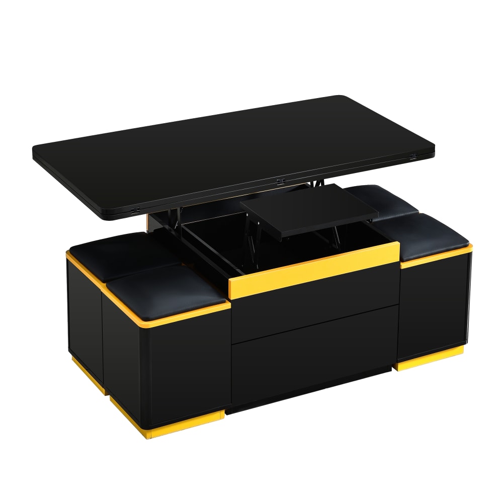 OKWISH Couchtisch aus MDF mit Klapp- und Hebefunktion 100x50x43 cm, schwarz - Spanplatte
