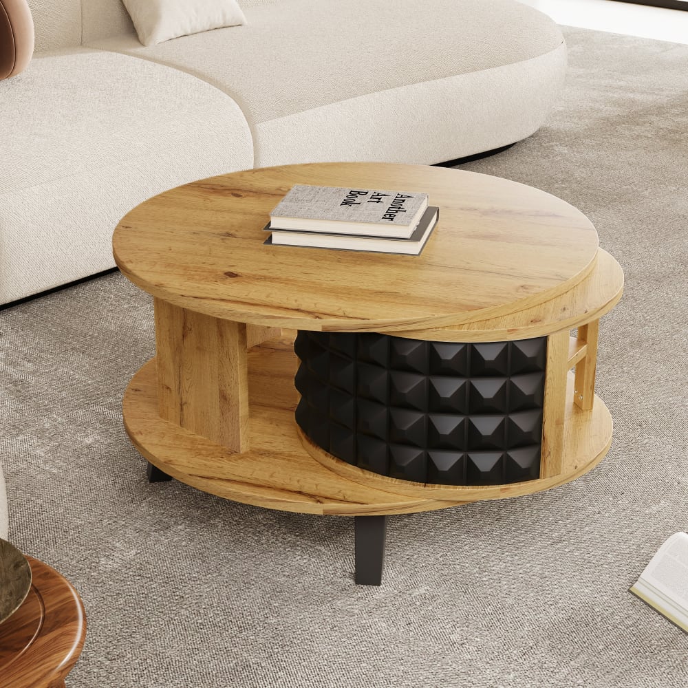 Couchtisch mit Drehtablett und Stauraum 85,2x80x45,2 cm, braun -