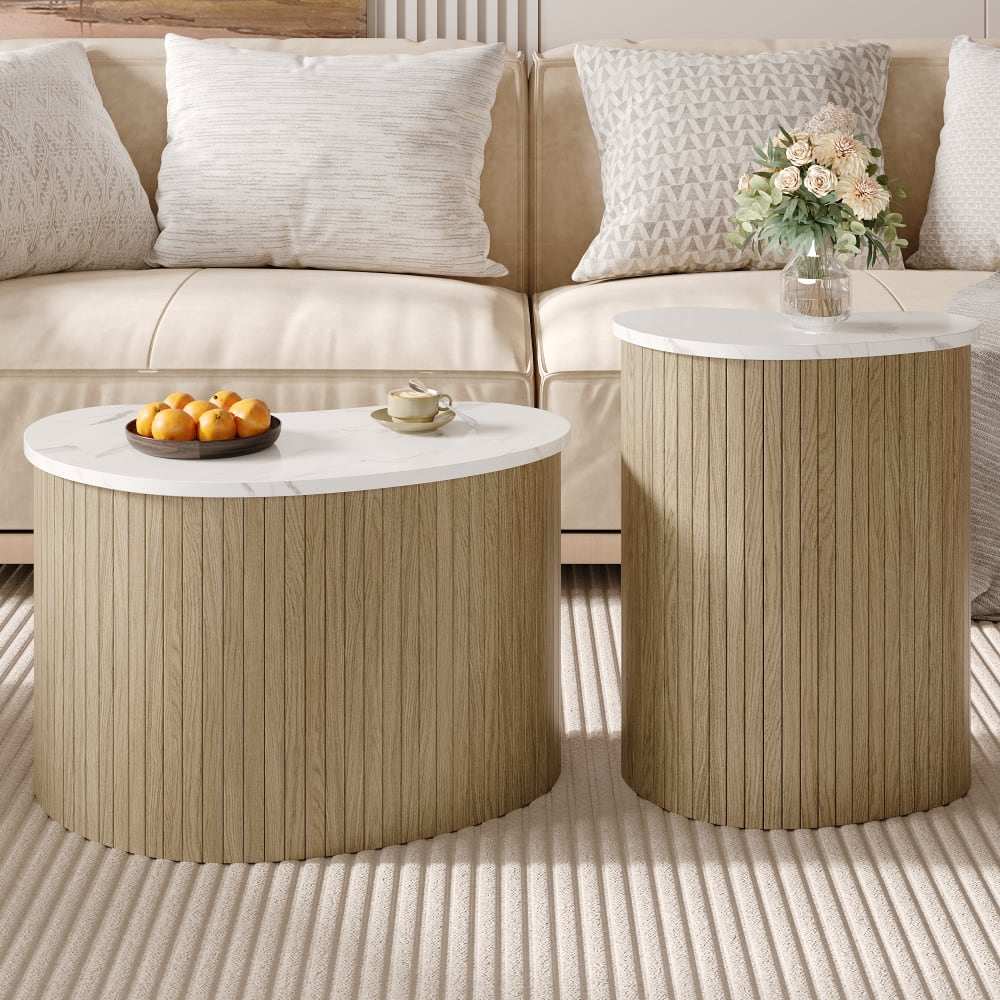 Couchtisch aus MDF im 2er-Set geschwungen 60x37x38 cm, natur-weiß