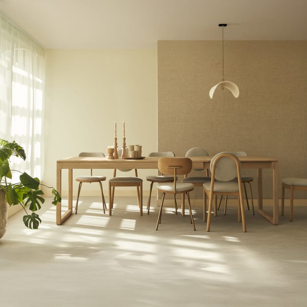 Tikamoon Ausziehbarer Tisch aus massiver Eiche 6-12 Pers. style modern Beige Holz