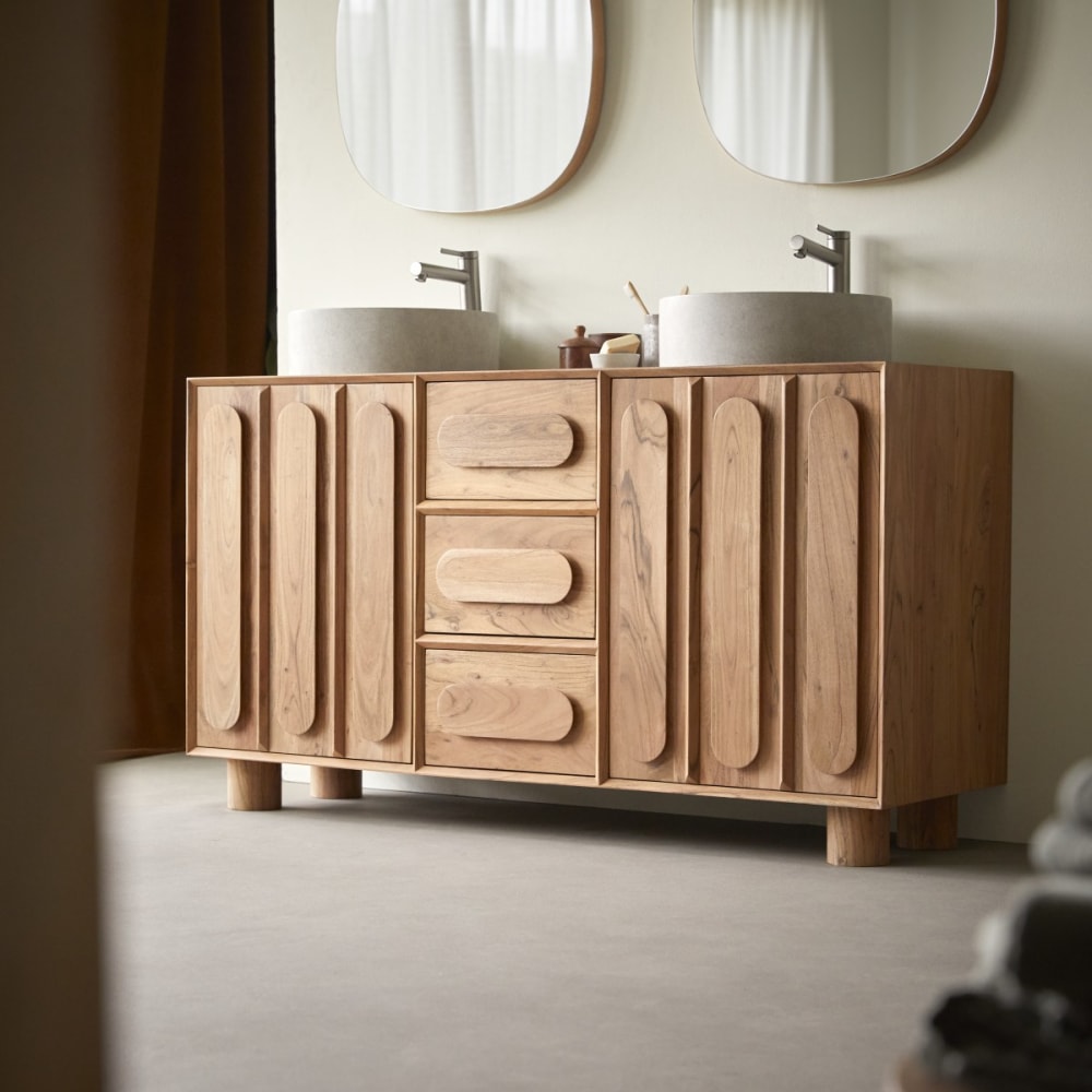 Tikamoon Waschtischunterschrank aus massivem Akazienholz 145 cm style exotic Beige