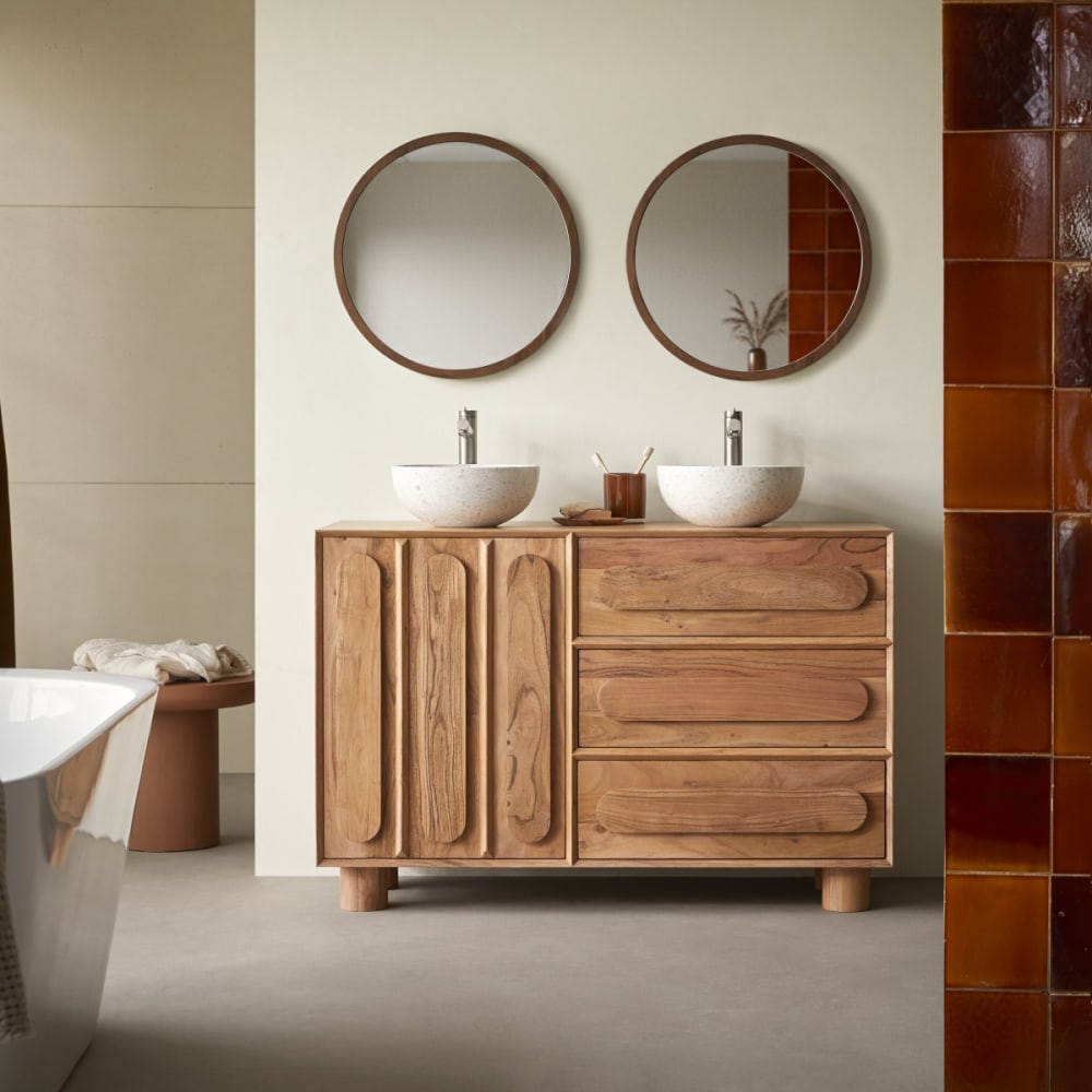Tikamoon Waschtischunterschrank aus massivem Akazienholz 120 cm style exotic Beige