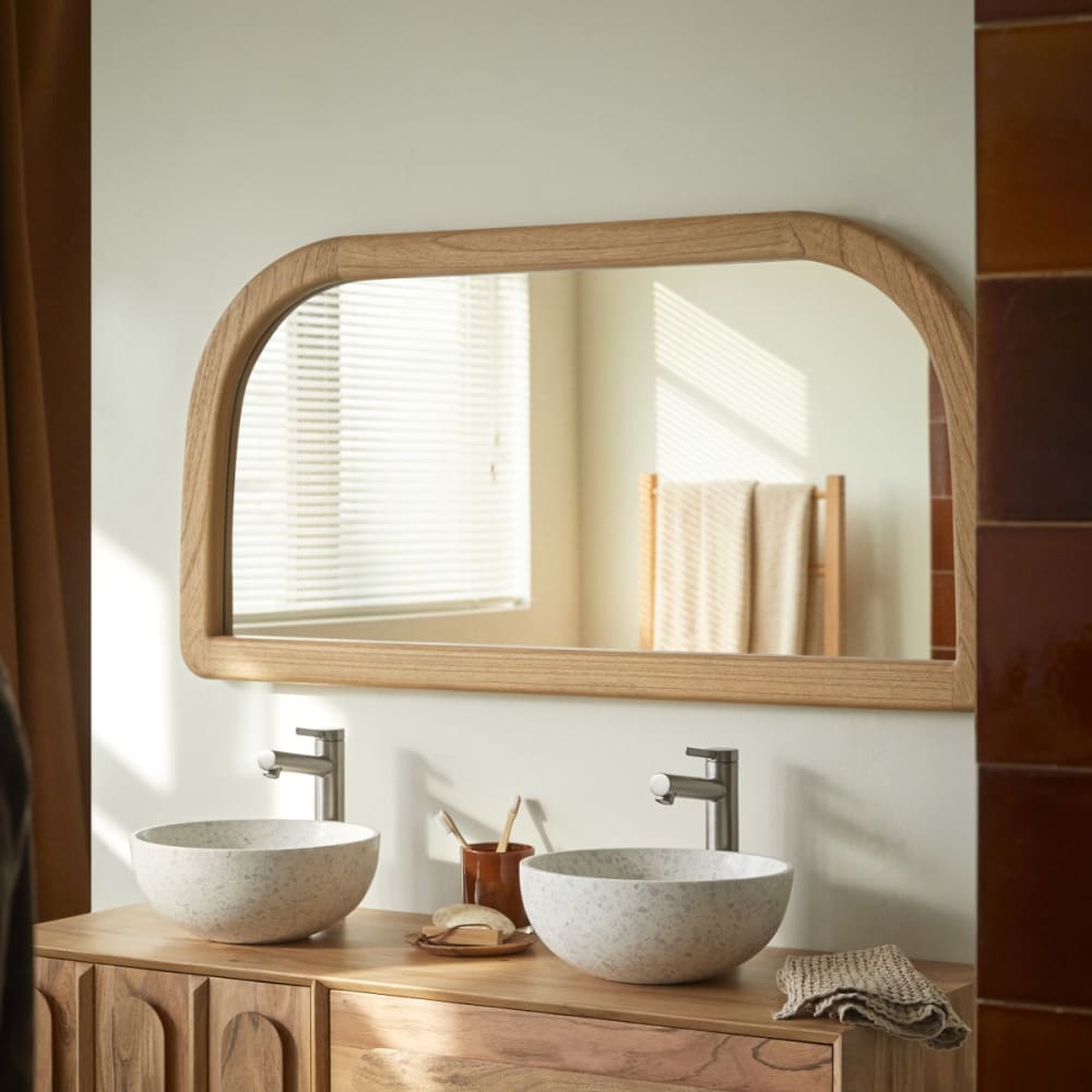 Tikamoon Badspiegel aus Mindiholz 120 x 60 cm style classic chic Beige