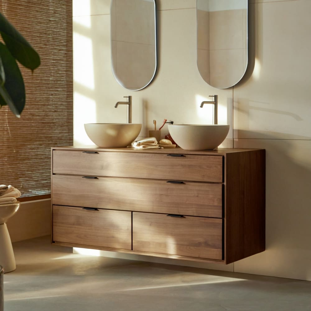 Tikamoon Badezimmermöbel aus massivem Nussbaum 120 cm style classic chic Braun Holz