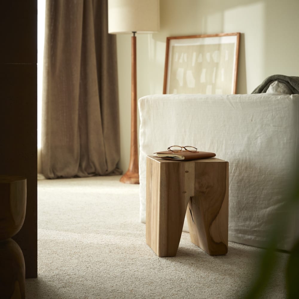 Tikamoon Beistelltisch aus recyceltem Massivteak style vintage Beige Holz
