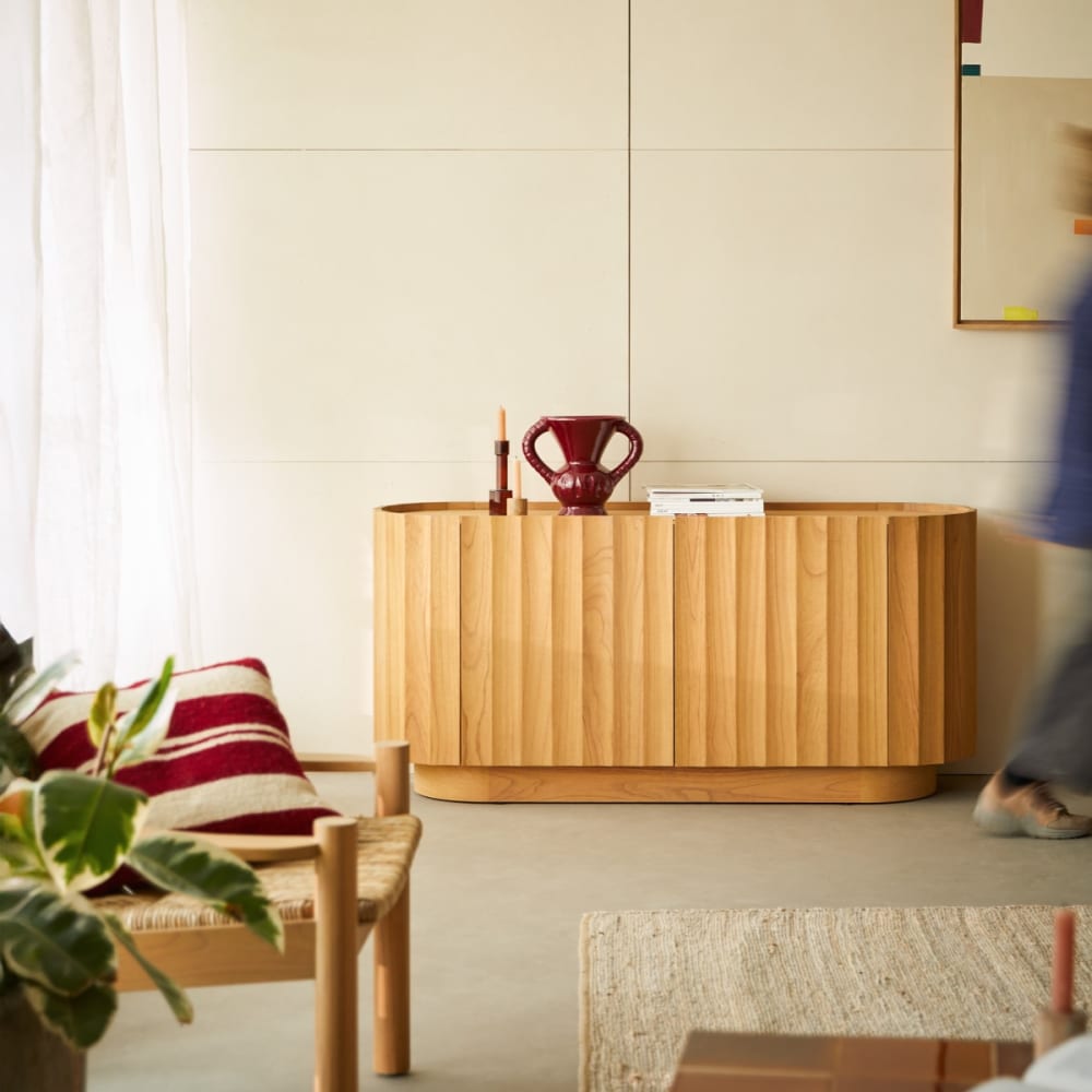 Tikamoon Sideboard aus massivem Mindiholz, 150 cm style exotic Beige