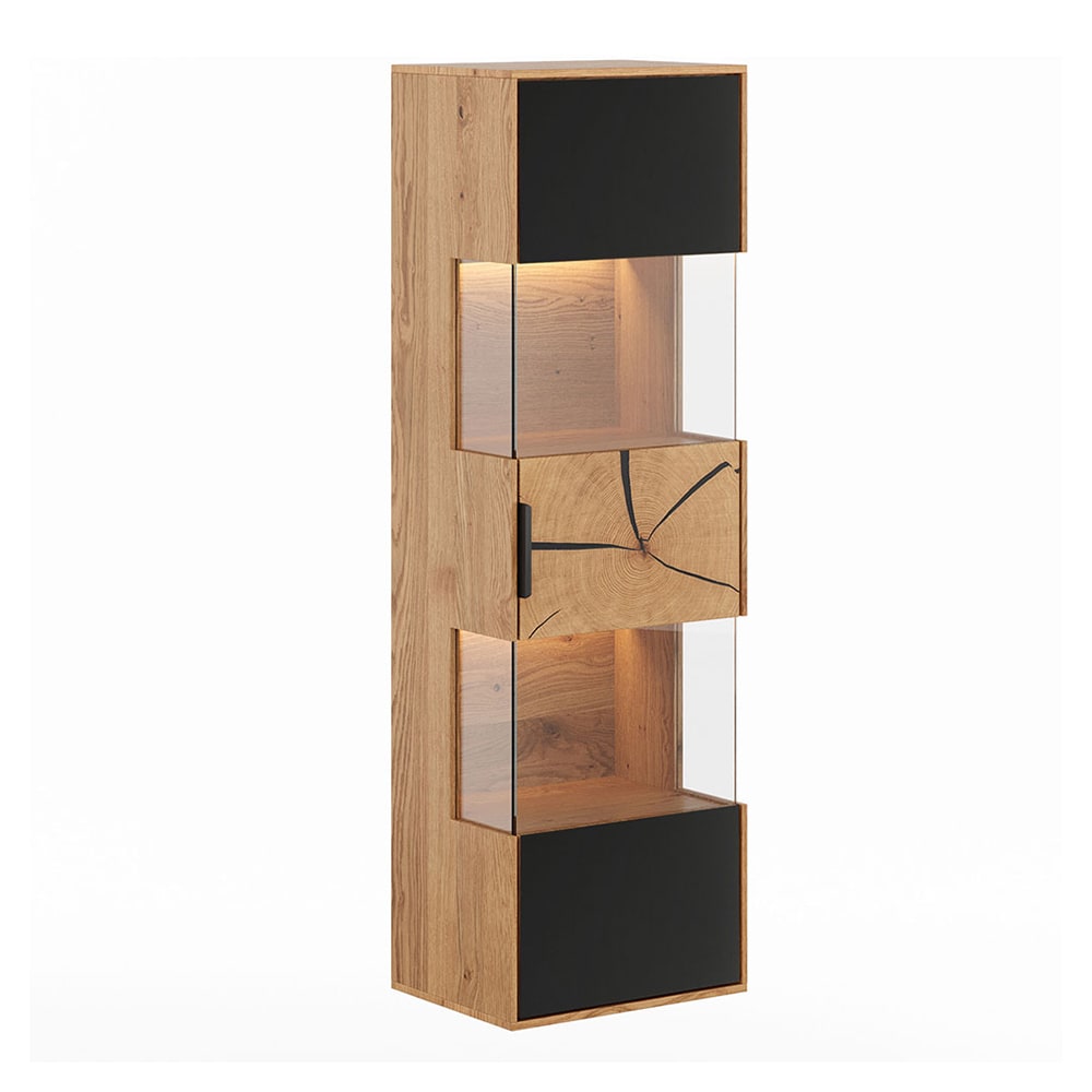 Feldmann-Wohnen Hängevitrine mit Beleuchtung aus Massivholz, 43x33x142cm, eiche natur style modern Braun