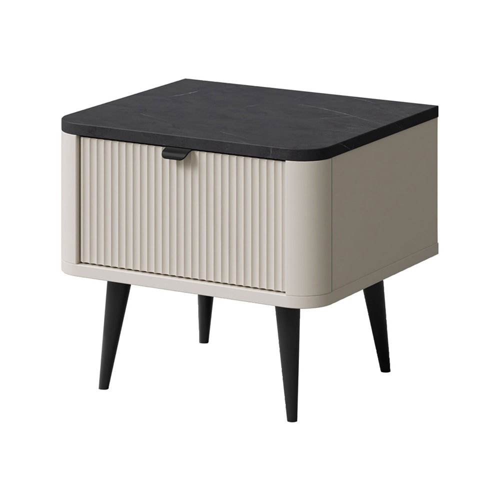 Feldmann-Wohnen 2er-Set Nachttisch mit Schublade aus MDF, 50x40x42cm, kaschmir / grau style modern Beige Spanplatte