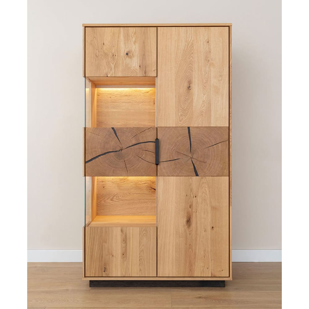 Vitrine mit Glastür aus Massivholz 83x39x147cm, eiche natur -
