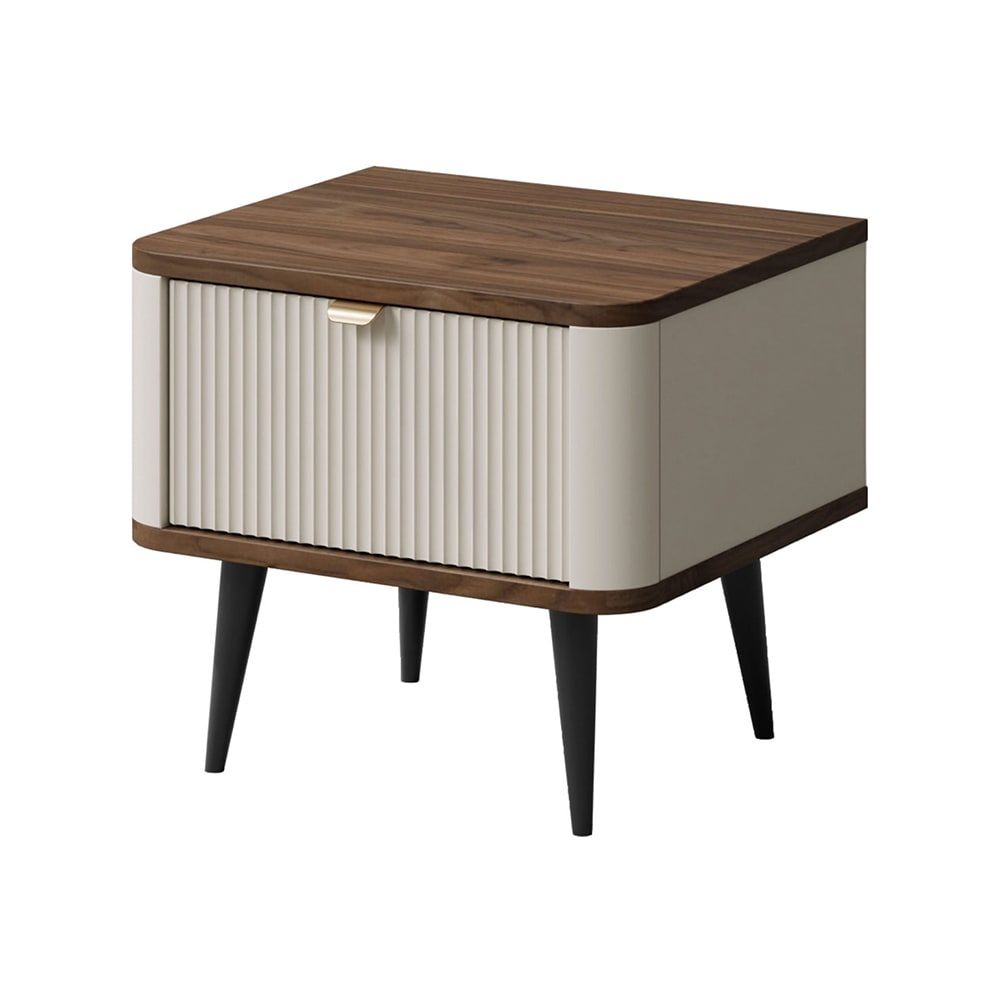 Feldmann-Wohnen 2er-Set Nachttisch mit Schublade aus MDF, 50x40x42cm, kaschmir / braun style modern Beige Spanplatte