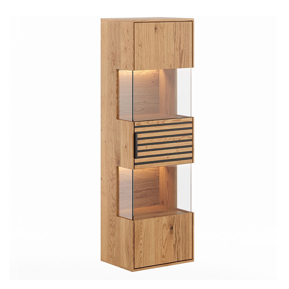 Feldmann-Wohnen Hängevitrine mit Beleuchtung aus Massivholz, 43x33x142cm, eiche natur style modern Braun