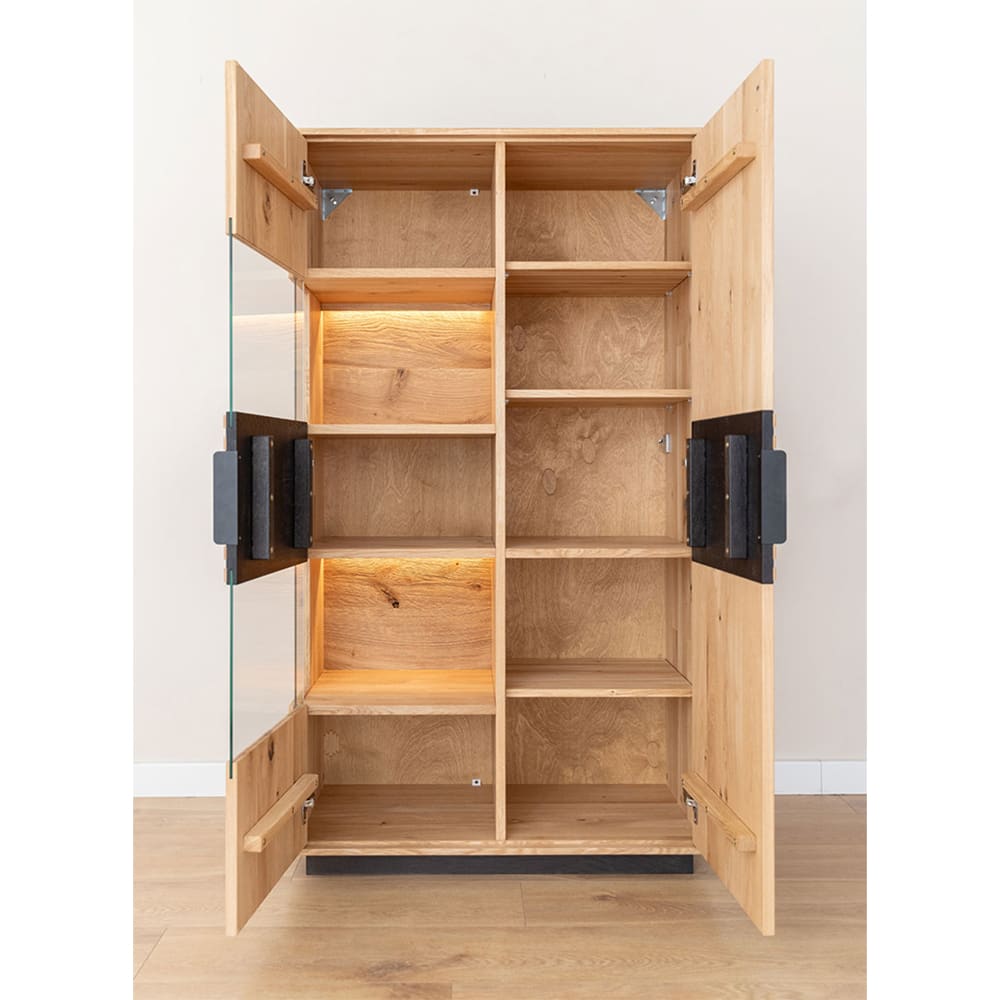 Vitrine mit Glastür aus Massivholz 83x39x147cm, eiche natur -