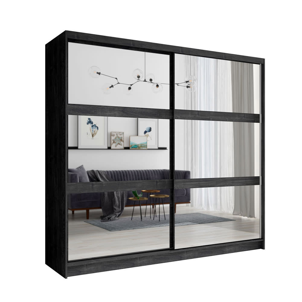 Feldmann-Wohnen Schwebetürenschrank modern aus Spanplatte 230x62x215cm, esche dunkel style modern Schwarz Spanplatte
