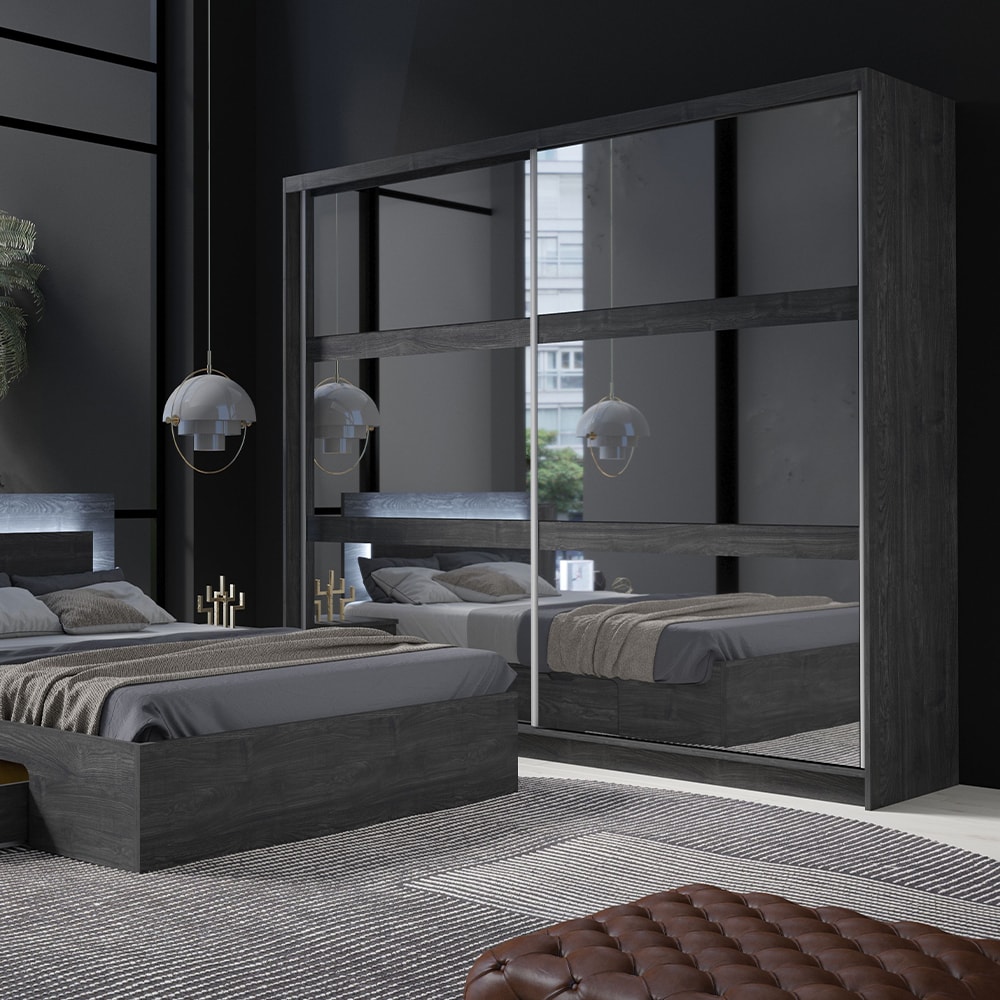 Schwebetürenschrank modern aus Spanplatte 230x62x215cm, esche