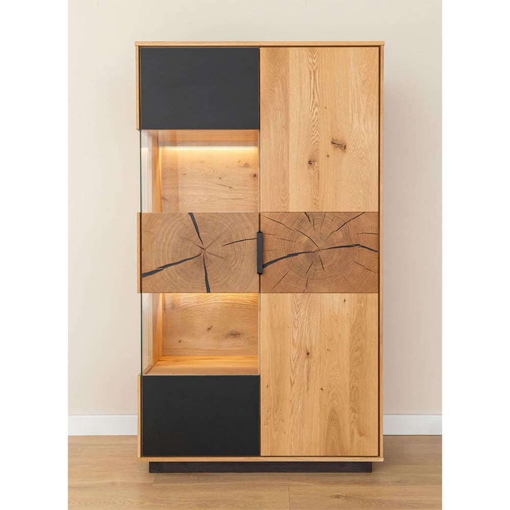 Vitrine mit Glastür aus Massivholz 83x39x147cm, eiche natur -